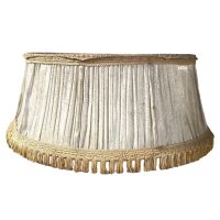 Vintage French Worn Damaged Beige Yellow Pleated Tassel Fringe Lamp Shade Lampshade Large Ceiling Light c1950's