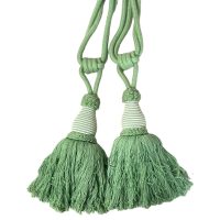 Vintage French Tassels Green Cotton Curtain Pullbacks Ties Tiebacks Curtains Large Tassel Tie Ribbons Rope 1980's