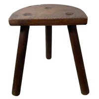 Vintage French Wooden Tripod Leg Milking Stool Chair Seat Table Farm D Shaped Seat Plant Rest Stand Plinth Tabouret c1960's