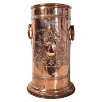 Vintage French Villedieu Copper Walking Stick Cane Umbrella Round Pot Stand Holder Doorway Hallway circa 1970's