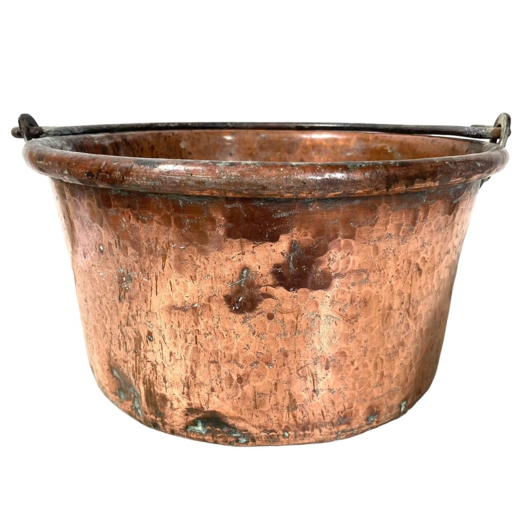 Antique French Large Copper Metal Hanging Sugar Jam Pan Saucepan Cooking Pot Stove Top Traditional French Kitchen c1900’s
