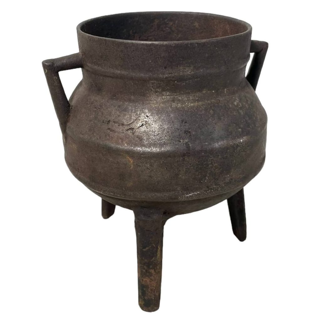 Antique French Small Heavy Iron Cauldron Pot Cooking Fireplace Rusty Planter Plant Pot Witch Potion circa 1900's