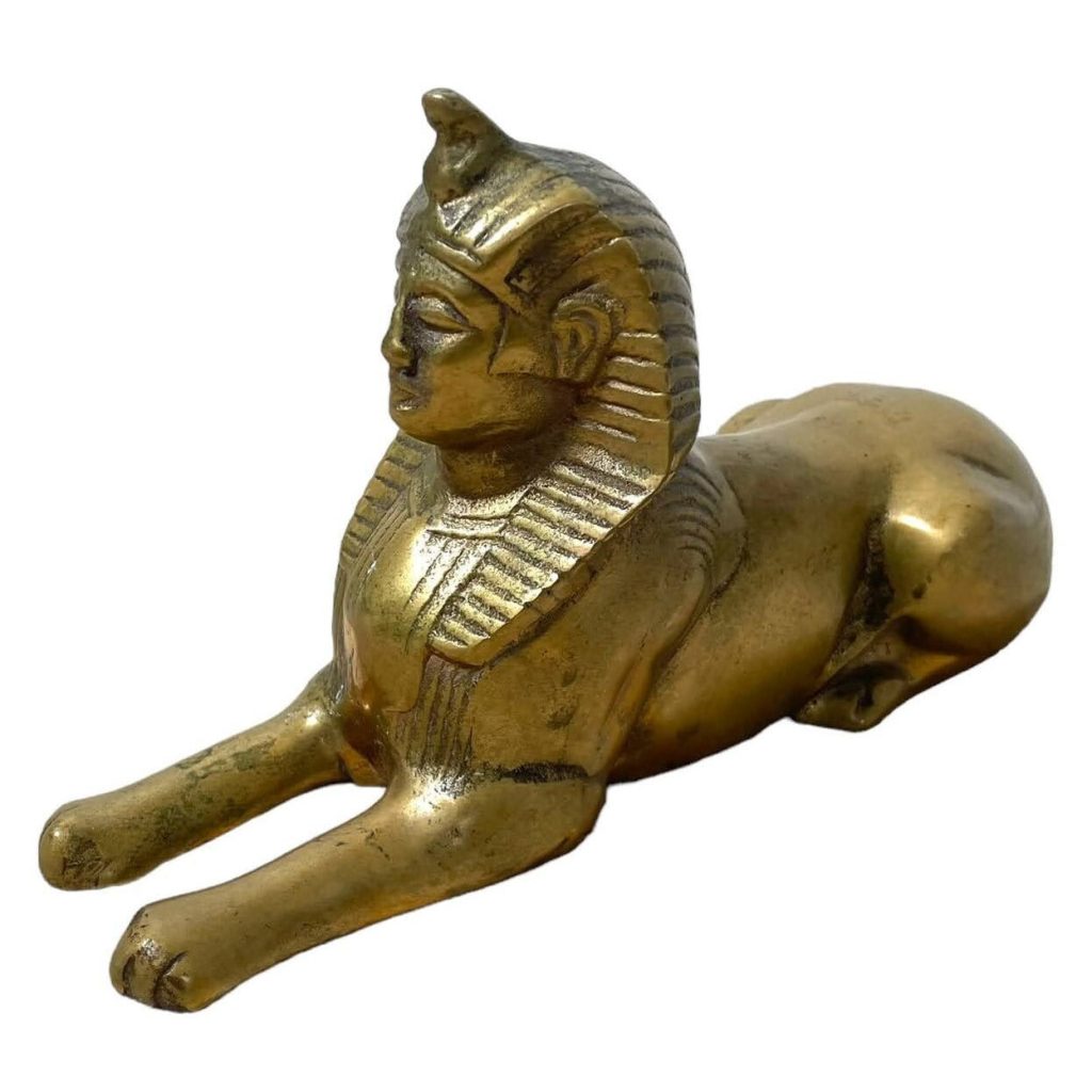 Vintage French Egyptian Theme Brass Sphinx Brass Ornament Figurine Statue Metal Prop Mood Display c1950-60’s