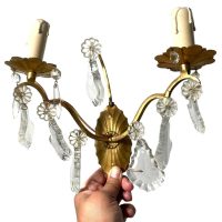 Vintage French Gold Coloured Metal Double Wall Sconce Light Lighting Electric Lamp Metal Period Lighting Prop c1950-60’s Vintage French Gold Coloured Metal Double Wall Sconce Light Lighting Electric Lamp Metal Period Lighting Prop c1950-60's