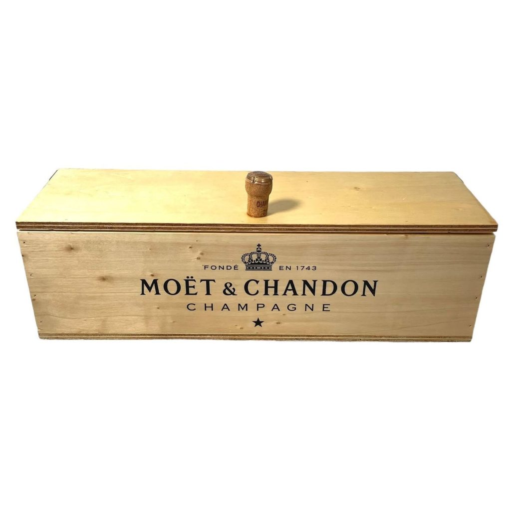 Vintage French Wooden Moet & Chandon Champagne Bottle Storage Box Chest Display Stand Pot Handled c1990-2000’s