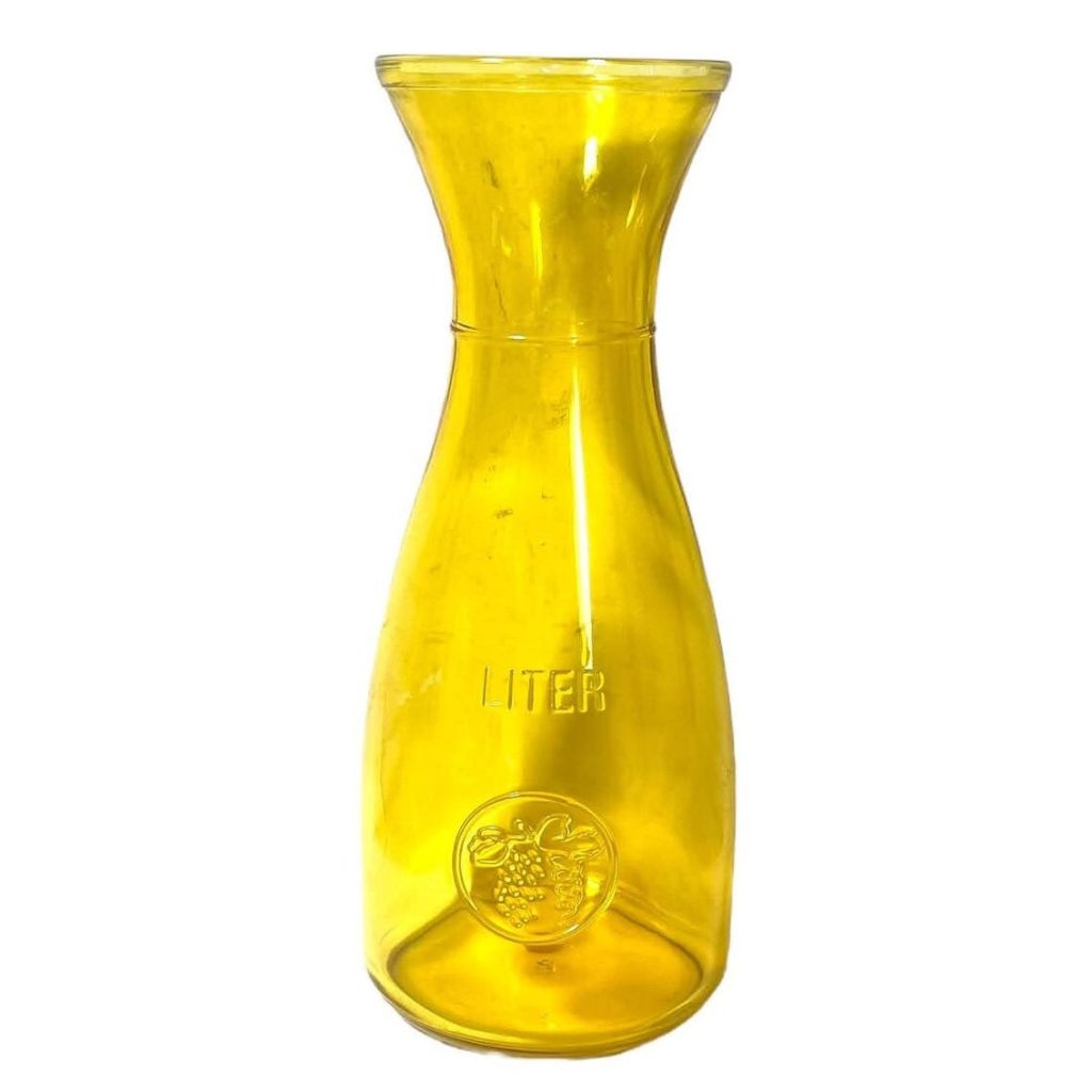Vintage French Yellow Glass Wine Carafe Decanter One Litre 1 Liter circa 1990-2000
