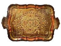 Vintage Italian Tray Florentine Florence Gold Wood Ornately Decorated Small Serving Lap Decoration Rectangular c1950's
