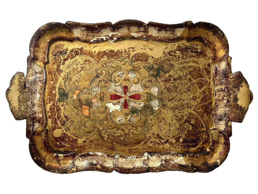 Vintage Italian Tray Florentine Florence Gold Wood Ornately Decorated Small Serving Lap Decoration Rectangular c1950’s