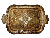 Vintage Italian Tray Florentine Florence Gold Wood Ornately Decorated Small Serving Lap Decoration Rectangular c1950's