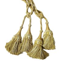 Vintage French Mustard Yellow Cotton Curtain Pullbacks Ties Tiebacks Curtains Large Tassel Tie Ribbons Rope 1980's
