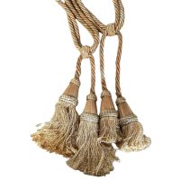 Vintage French Tassels Brown Gold Curtain Pullbacks Ties Tiebacks Curtains Large Tassel Tie Ribbons Rope WORN 1970's