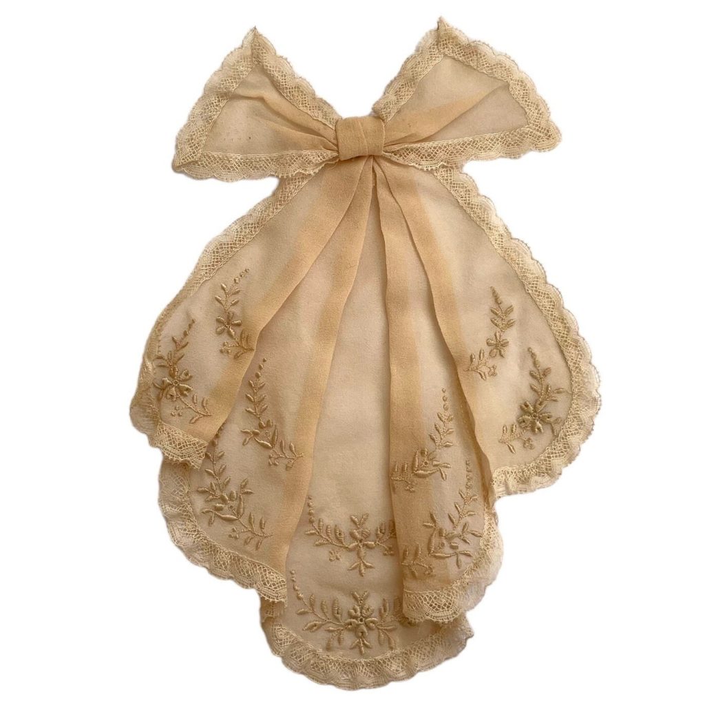 Vintage French Baby Christening bow cravatte bow tie applique circa 1970s