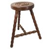 Vintage French Stool Chair Seat Wooden Milking Kitchen Round Shaped Seat Braced Bobbin Leg Plant Rest Stand Plinth Tabouret c1950-60's