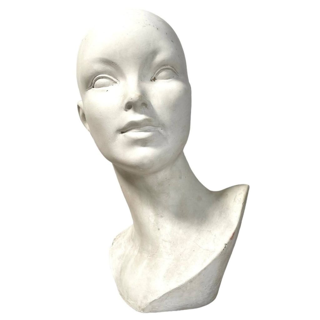 Vintage French Female Plaster Bust Sculpture Or Shop Mannequin Display Head Large Ornament Figurine Gift c1970-80’s
