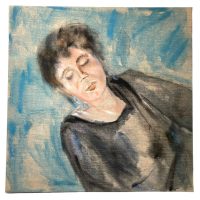 Vintage French Sleeping Maman Mama Watercolour Painting On Canvas Wall Decor Decoration Portrait Woman c1980-90's