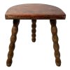 Vintage French Wooden Bobbin Leg Milking Stool Chair Seat Table Farm D Shaped Seat Plant Rest Stand Plinth Tabouret c1970's