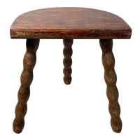 Vintage French Wooden Bobbin Leg Milking Stool Chair Seat Table Farm D Shaped Seat Plant Rest Stand Plinth Tabouret c1970's