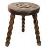 Stool Vintage French Bobbin Style Leg Chair Round Circular Seat Wooden Milking Kitchen Table Plant Rest Stand Plinth Tabouret c1960's