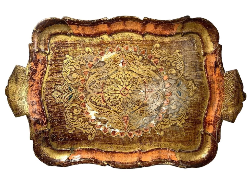 Vintage Italian Tray Florentine Florence Gold Wood Ornately Decorated Small Serving Lap Decoration Rectangular c1950’s