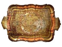 Vintage Italian Tray Florentine Florence Gold Wood Ornately Decorated Small Serving Lap Decoration Rectangular c1950's