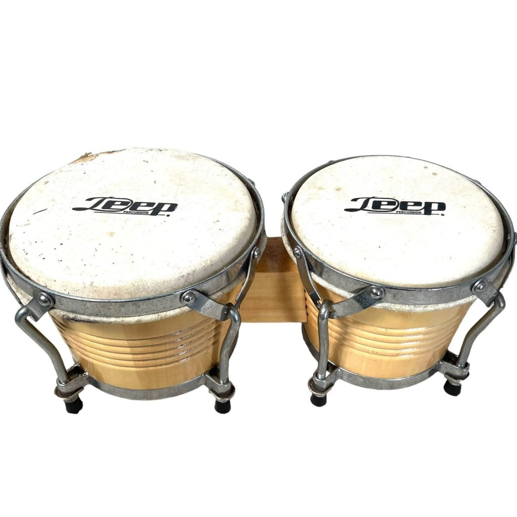 Vintage Deep Leather Wood Twin Drum Musical Percussion Instrument Decorative Decor c1990’s