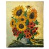 Vintage French Still Life Sunflower Flowers Study Oil Painting On Canvas Damaged circa 1970's