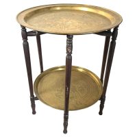 Vintage Medium Arabian Tunisian Ornate Wooden Folding Table Tray Legs Support Stand Plinth Dark Wood Twin Trays circa 1950-60's