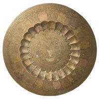 Vintage Tray Indian Scalloped Brass Ornate Engraved Decoration Circular Charger Serving Wall Hanging circa 1960-70's