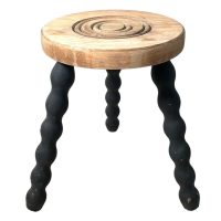 Stool Vintage French Chair Seat Wooden Milking Kitchen Table Round Shaped Seat Bobbin Leg Plant Stand Plinth Tabouret c1960-70's