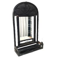 Vintage Mirror French Wooden Wood Pole Bamboo Look Wall Hanging Shelf Glass Decorative Bathroom Cloakroom Hallway circa 1960-70's