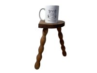 Alternative view of Vintage French Stool Chair Seat Wooden Milking Kitchen Table D Shaped Seat Bobbin Leg Plant Rest Stand Plinth Tabouret c1970's