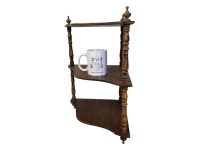 Alternative view of Vintage French Wooden Corner Three Shelf Brown Wood Ornate Shelf Rack Wall Mounted Display circa 1940-50's