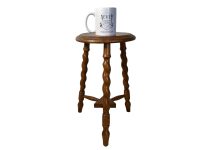 Alternative view of Vintage French Spiral Stand Tabouret Table Stool Seat Wooden Wood Farmhouse Round Top Seat Plant Plinth c1970-80's