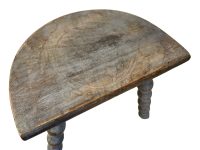 Alternative view of Vintage French Wooden Tripod Bobbin Leg Milking Stool Chair Seat Table Farm D Shaped Seat Plant Rest Stand Plinth Tabouret c1960-70's