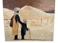 Alternative view of Vintage French Oil Painting "Mon Fils Et Moi" My Daughter and Me On Canvas Signed Arabian Desert circa 2000's