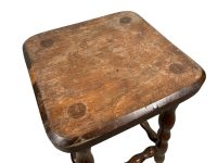 Alternative view of Stool Vintage French Chair Seat Wooden Milking Kitchen Table Squaree Shaped Seat Bobbin Leg Plant Stand Plinth Tabouret c1950-60's