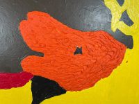 Alternative view of Vintage French Abstract Oil Painting "ROY" On Canvas Red Orange Yellow circa 1970's