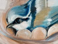 Alternative view of Vintage French Large Framed Crayon Pastel Drawing Painting "Mesange Bleue" Blue Tit Nesting Nest Bird Signed circa 1991