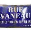 Vintage French Original Iron Convex Enamel Street Sign Rue Vaneau Metal Road Display Promotional c1950's