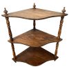 Vintage French Wooden Corner Three Shelf Brown Wood Ornate Shelf Rack Wall Mounted Display circa 1940-50's