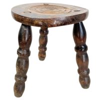 Stool Vintage French Traditional Very Worn Weathered Milking Stool Small Chair Stand Turned Leg Plinth Plant Tabouret c1960-70's