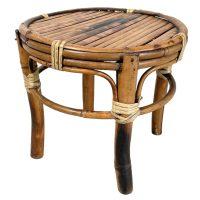 Vintage Asian Small Bamboo Wickerwork Canework Plant Pot Stand Pedestal Plinth Display Holder Tiny Tabouret circa 1970-80s