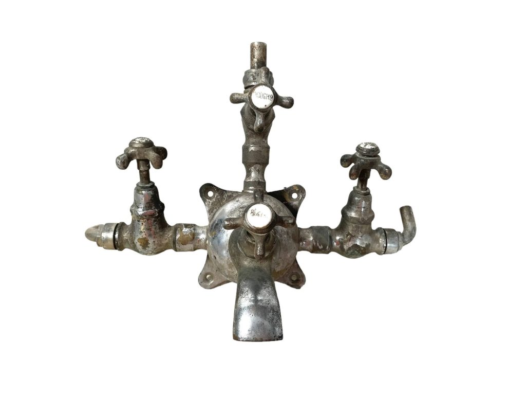 Antique French Metal Bathroom Bath Shower Hot Cold Froid Chaud Faucet Mixer Water Tap Taps c1910-20's