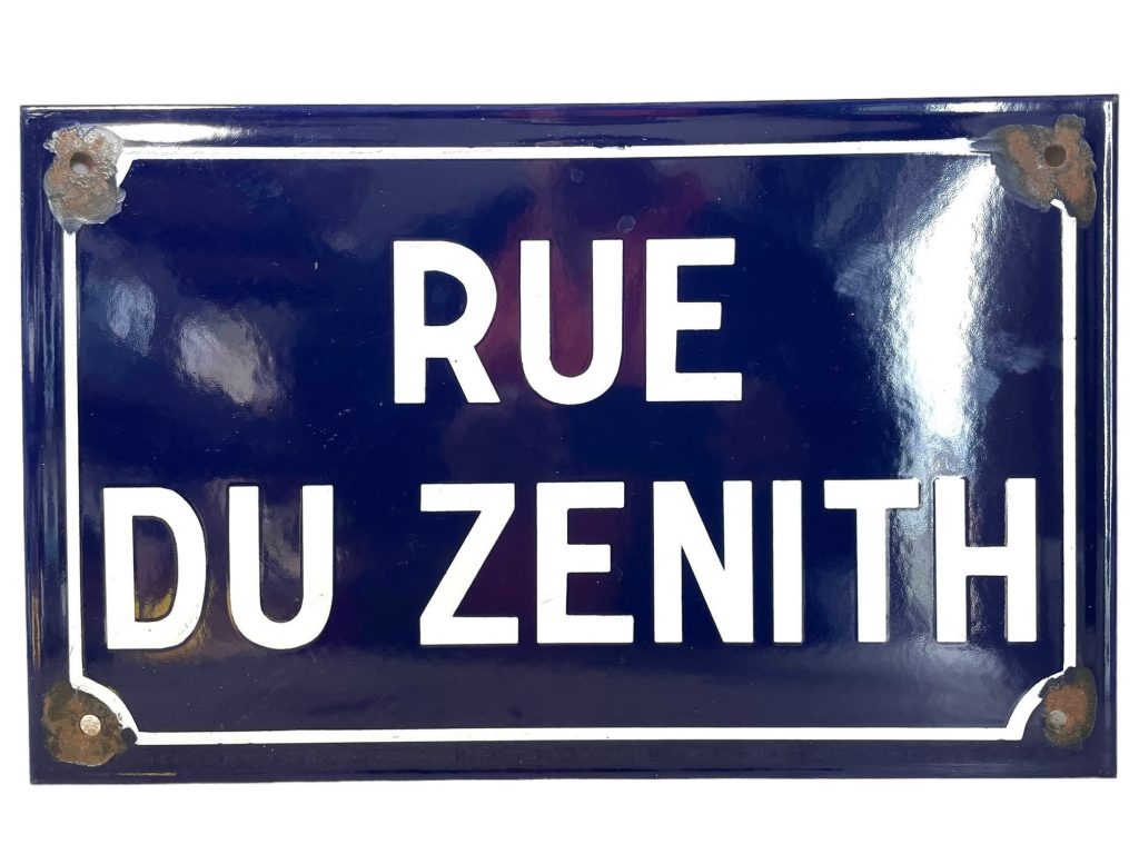Vintage French Original Iron Convex Enamel Street Sign Rue Du Zenith Metal Road Display Promotional c1970-80’s