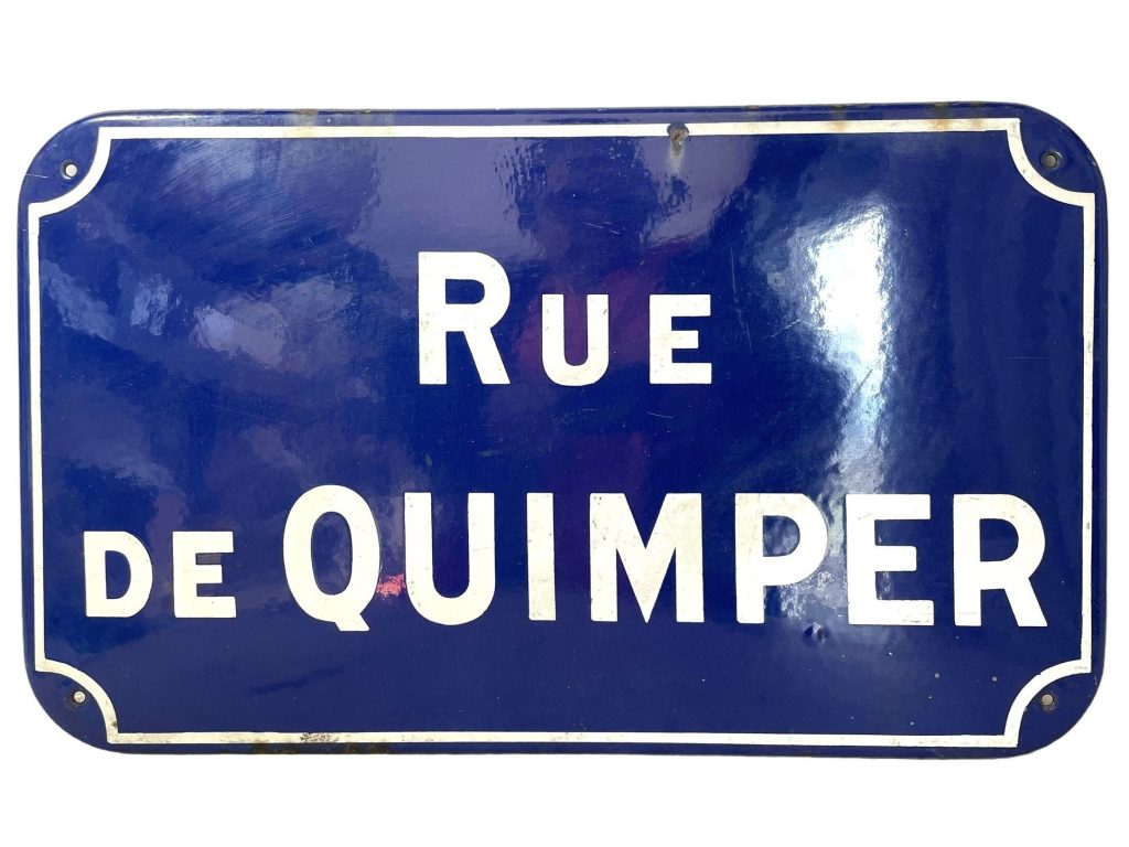 Vintage French Original Iron Convex Enamel Street Sign Rue De Quimper Metal Road Display Promotional c1970-80’s