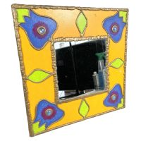Vintage French Hand Crafted Unique Fancy Framed Multicoloured Wall Hanging Colourful Mirror Wooden Framed Heavy c1980-90’s Vintage French Hand Crafted Unique Fancy Framed Multicoloured Wall Hanging Colourful Mirror Wooden Framed Heavy c1980-90's