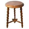 Vintage French Spiral Stand Tabouret Table Stool Seat Wooden Wood Farmhouse Round Top Seat Plant Plinth c1970-80's