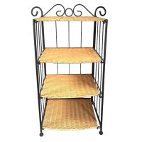 Vintage French Four Shelf Plant Stand Plinth Table Metal Rattan Corner Side Flower Pot Display Side Table Design Tabouret c1990's