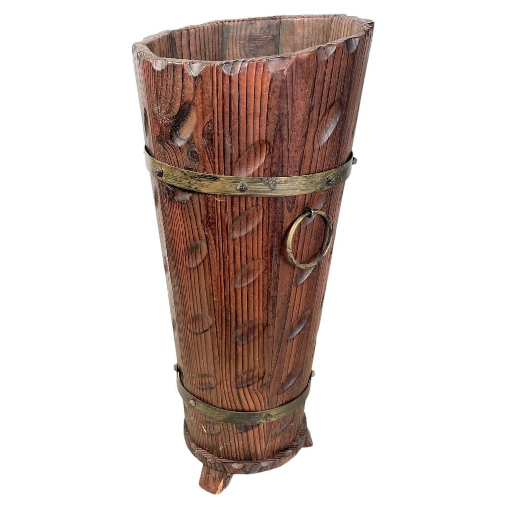 Vintage French Wood Umbrella Walking Stick Stand Storage Pot Container Entryway Hallway Hall Patina Prop circa 1970-80's / English Shop