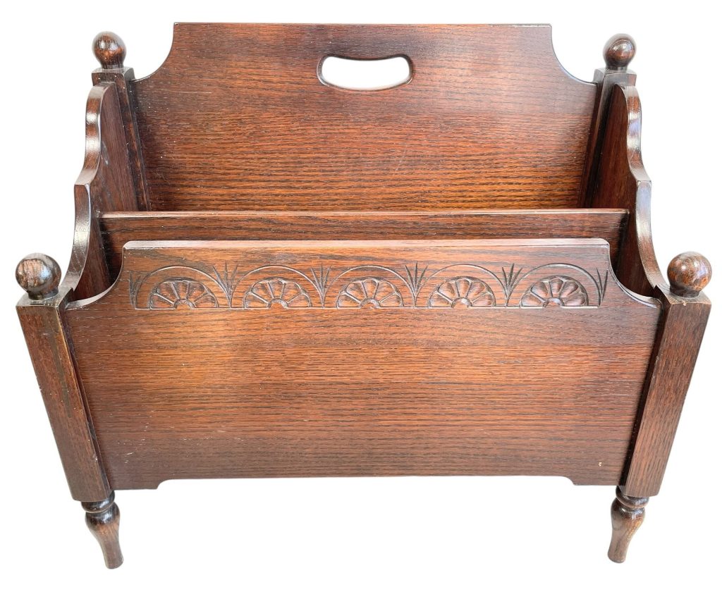 Vintage French Wooden Large Magazine Rack Side TV Table Shelf Stand Cup circa 1970's